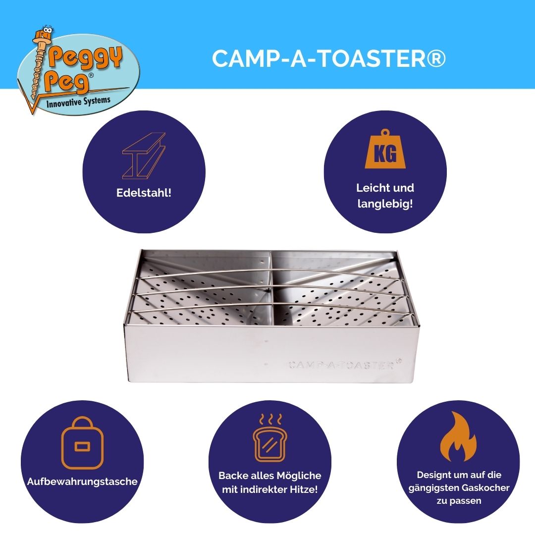 CAMP-A-TOASTER® Edelstahl • Einzelteil • Bester 2-Scheiben-Camping-Toaster für Gaskocher