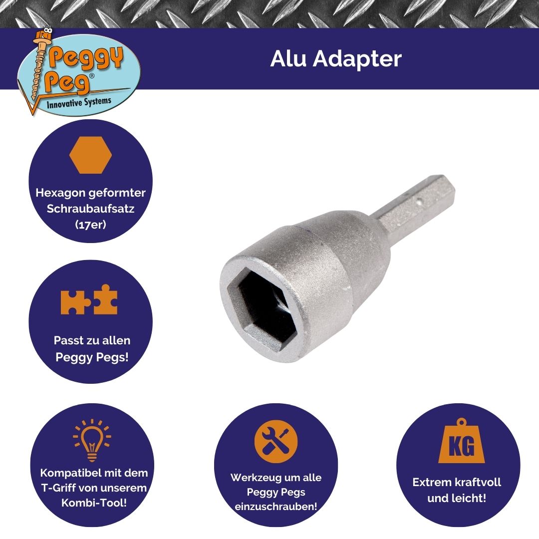 Alu Adapter für Kombi Tool • Einzelteil (HP66) • Aluminium Akkuschrauberaufsatz für alle Schraubheringe von Peggy Peg