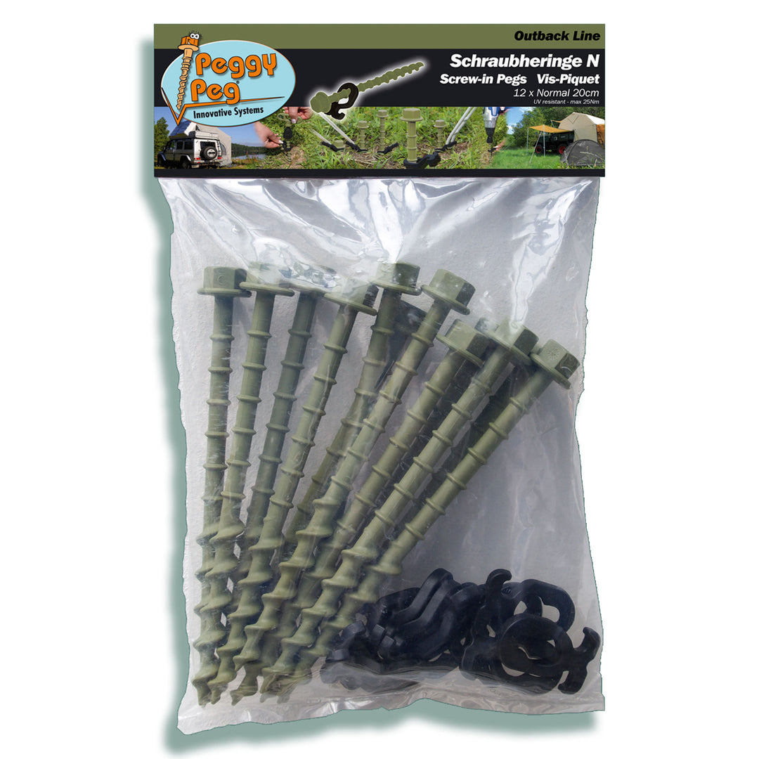 Screw-in Peg Normal (N) 20cm olive • Pack of 12 (OP02) • Tarps, Tents, Awnings, Gazebos etc.