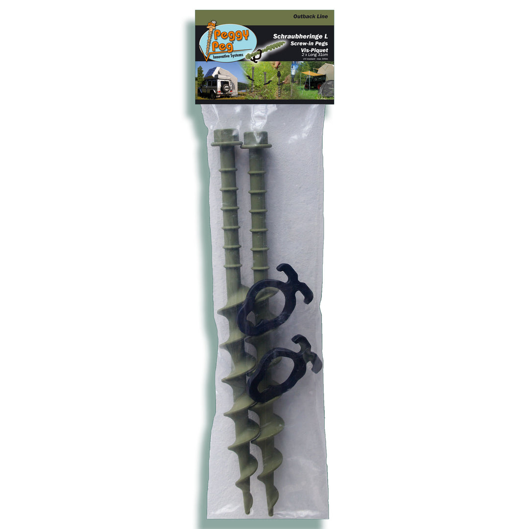Screw-in Peg Long (L) 31cm olive • Pack of 2 (OP12) • Heavy Duty Large Plastic Pegs for Sandy / Gravel Subsoil