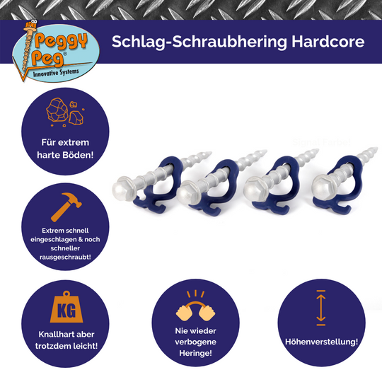 Schlagschraubhering Hardcore Peggy (HC) 15cm • 4er-Pack (HP61) • für steinigen / felsigen Boden