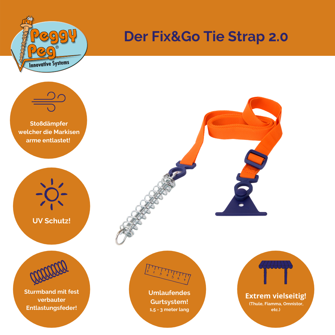 Tie Strap 2.0 (1,5-3m) • Single item (PP25) • Adjustable TieDown Strap for Awnings (Thule Omnistor, Dometic, Fiamma, etc.)