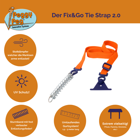 Tie Strap 2.0 (1,5-3m) • Single item (PP25) • Adjustable TieDown Strap for Awnings (Thule Omnistor, Dometic, Fiamma, etc.)