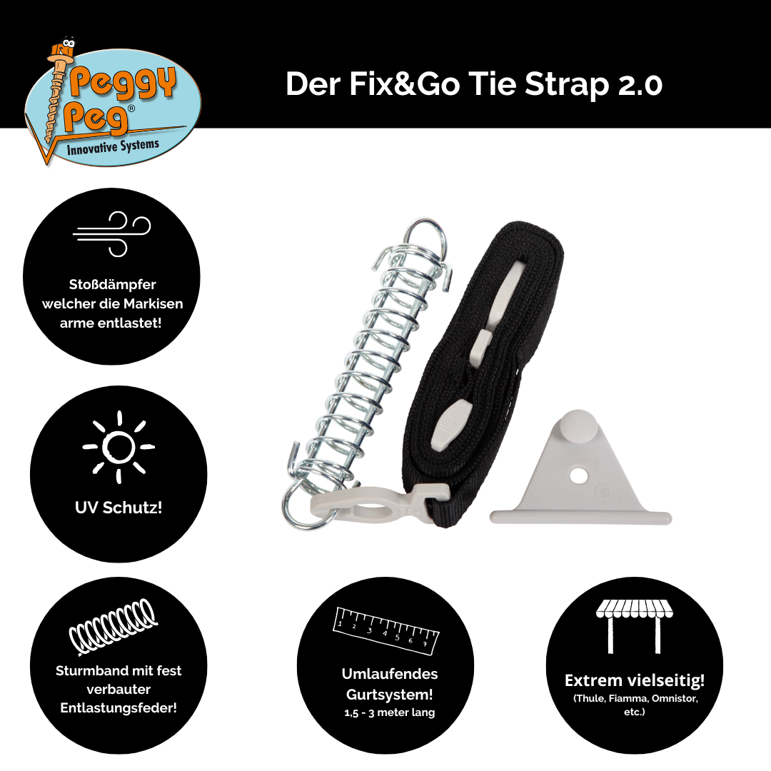 Tie Strap 2.0 (1,5-3m) • Single item (PP25) • Adjustable TieDown Strap for Awnings (Thule Omnistor, Dometic, Fiamma, etc.)