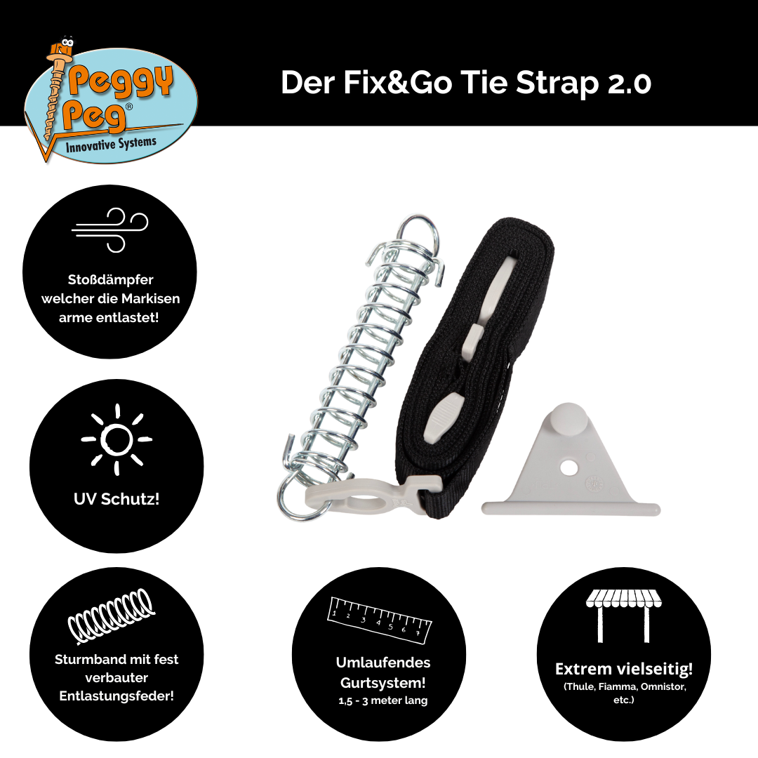 thule markise knarrt bei wind Tie Strap 2.0 (1,5-3m) schwarz • Einzelteil (PP25BK) • verstellbarer M – Peggy Peg Shop