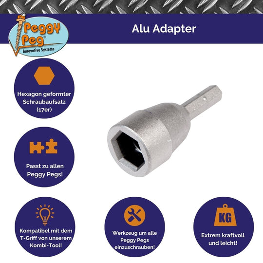 Alloy Adapter for Combi Tool • Single item (HP66) • Aluminium Drill Driver for all Screw-in Peggy Pegs