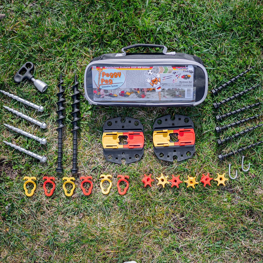 Fix&Go Peg&Stop Markisen Set schwarz rot gelb • limitierte WM Edition • Set inkl. Tasche (PP99BK-CWC)