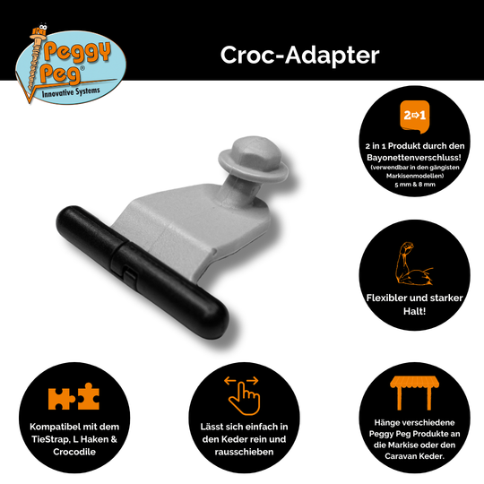 Croc-Adapter • grau • 4er-Pack (PP17GY) • 5mm & 8mm Kederschienen Adapter für Crocodiles & TieStrap