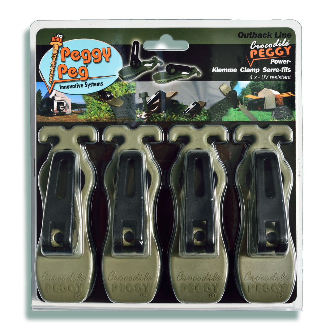 Crocodile PEGGY® Schnellspannklemme olive • 4er-Pack (OP10) • Universal Klemme für Teppiche und vieles mehr