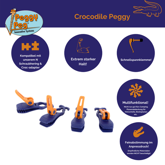 Crocodile PEGGY® Schnellspannklemme blau • 4er-Pack (PP10) • Universal Klemme für Teppiche und vieles mehr