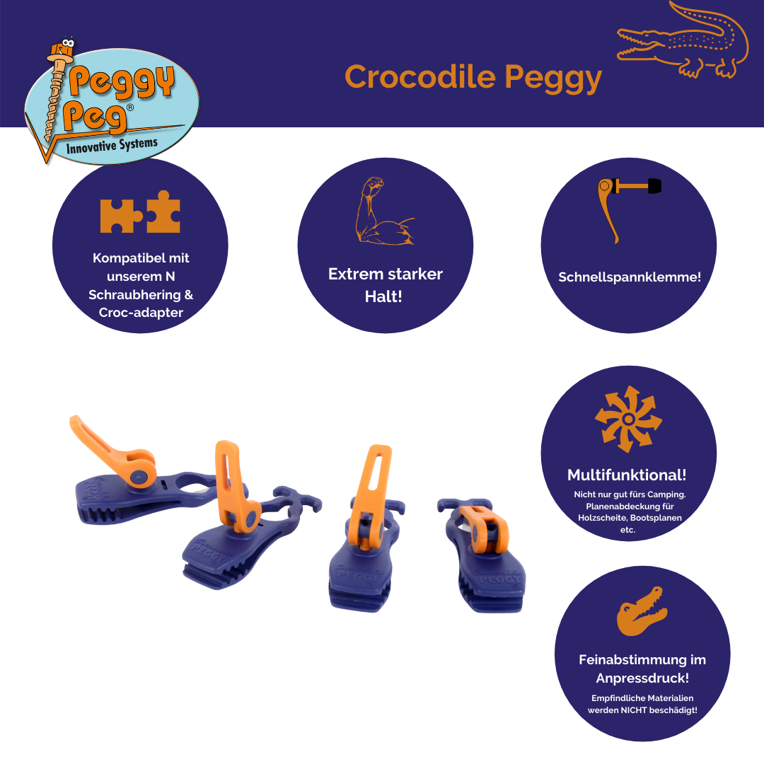 Crocodile PEGGY® Schnellspannklemme blau • 4er-Pack (PP10) • Universal – Peggy  Peg Shop