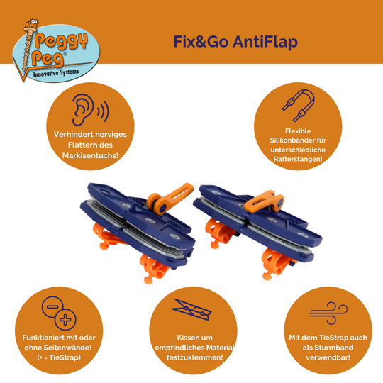 Fix&Go AntiFlap Markisenklemme • 2er-Pack (PP19) • Verhindert nerviges Flattern des Markiesentuches!