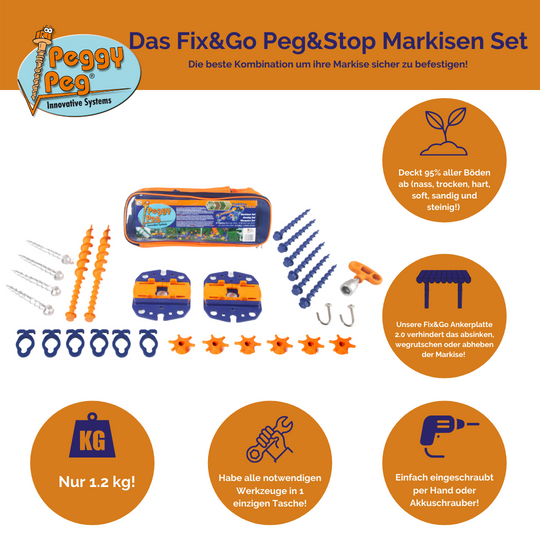 Fix&Go Peg&Stop Markisen Set • Set inkl. Tasche (PP99) • Thule Omnistor, Dometic & Fiamma Markisenverankerungssystem (Obelink Füße passen nicht!)
