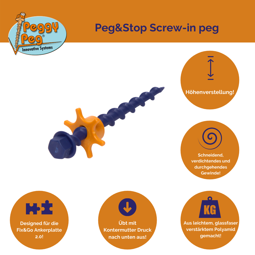 Screw-in Peg Peg&Stop Normal (P&S N) 20cm • Pack of 4 (PP04) • for all anchor plates