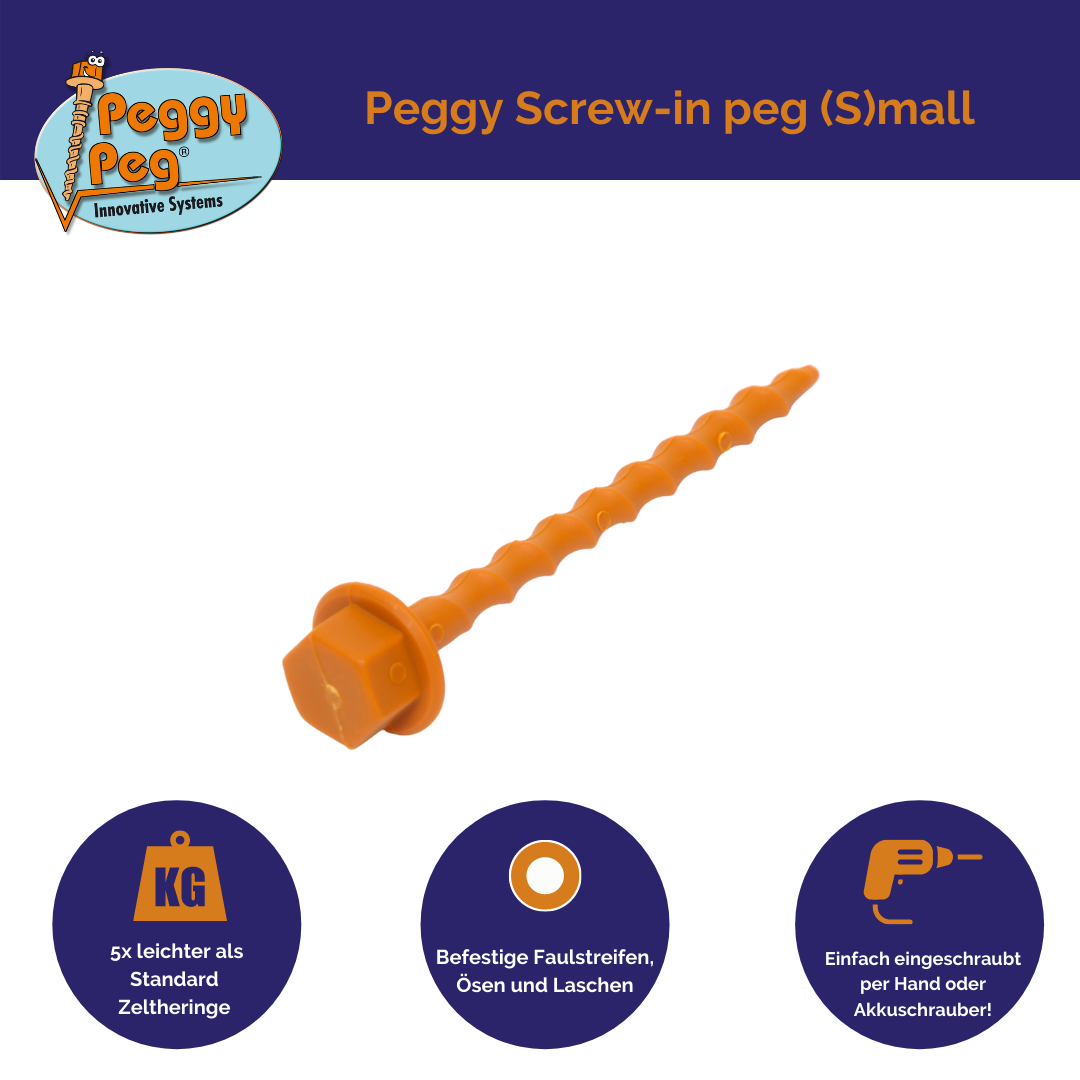 peggy zeltheringe Schraubhering Small (S) 12cm • 12er-Pack (PP05) • Bodenmatten & Sonnen – Peggy Peg Shop